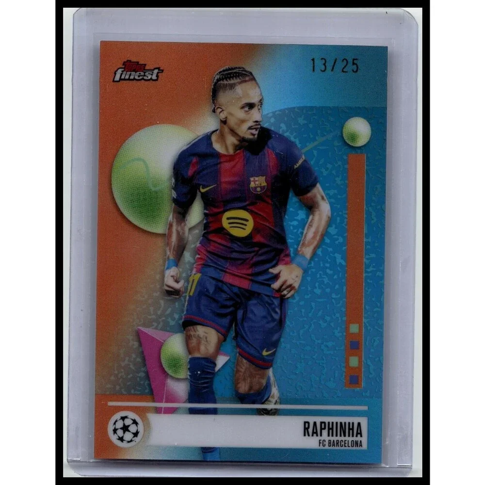 2025-26 Finest UEFA Raphinha #52 FC Barcelona Orange Refractor #/25